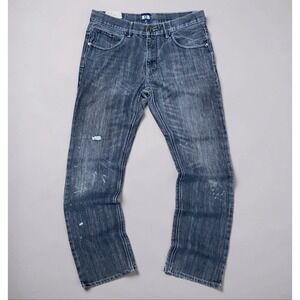 FUSAI Jeans Men's 34x34 (Actual 34x32) Distressed Denim Y2K Streetwear Painted